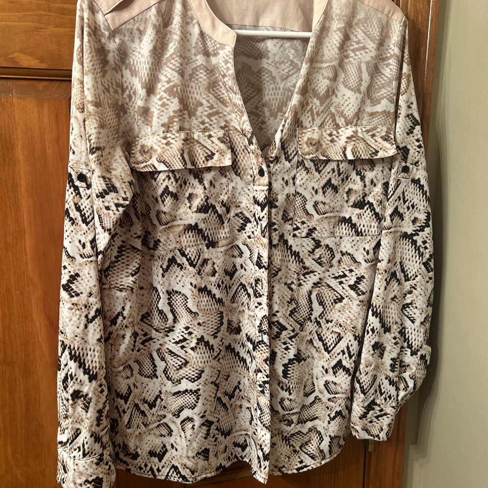 Calvin Klein Beige Snake Print Button Down Shirt